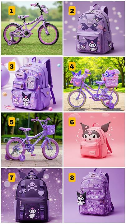tas sekolah dan sepeda motif kuromi sanrio
