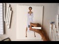BASIC Fashion illustration figure sketching colouring with markers TIMELAPSE