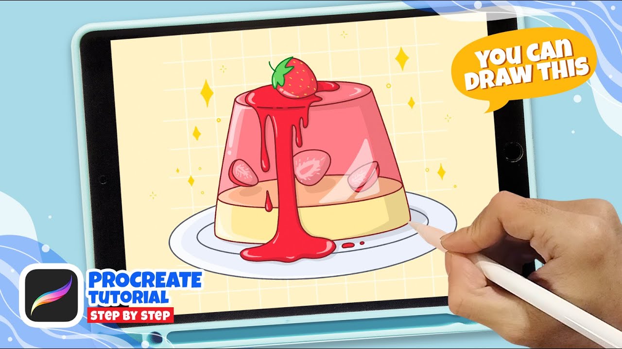 TUTORIAL DRAWING STRAWBERRY PUDDING IN PROCREATE 🍮 You Can Draw This ...