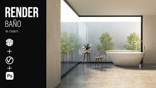 Render realista en minutos  Sketchup / VRay  Baño  Una sola luz