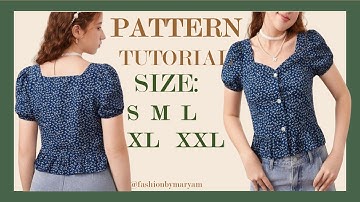 Pretty Blouse pattern full tutorial/ draft & diy/size:S/M/L/XL/XXL #pattern #top #tutorial #blouse