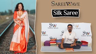 White & Red Soft Silk Golden Zari Weaving Saree screenshot 2