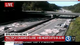 Serious tractor-trailer crash shuts down both sides of I-95 in Westbrook, bridge also closed
