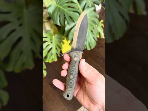 Battle Horse Knives Smoky Mountain Razor Scandi grind knife BHK, ACV Patina, G10, leather sheath