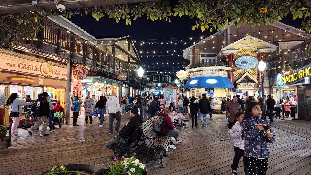 What San Francisco looks like at night (Pier 39, Fisherman's Wharf, Market Street)