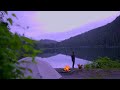 Solo Hike and Camp with my Dog - Relaxing Calm Lake | Cook Food on Campfire