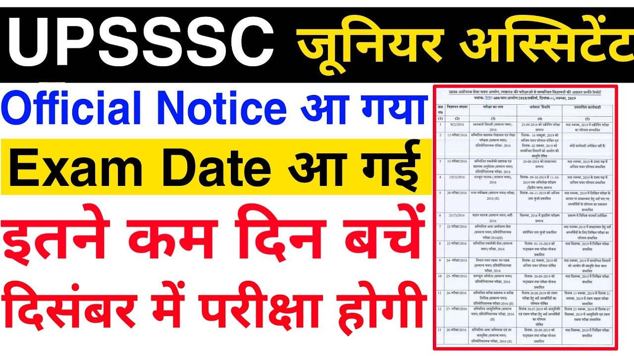 Exam Date Upsssc Junior Assistant Confirm || Junior Assistant Exam Date Confirm || UPSSSC