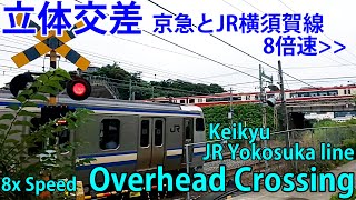 【8倍速】京急とJR横須賀線の立体交差(田浦) [8x Speed] Overhead Crossing of Keikyu Railway and JR Yokosula Line (Taura)