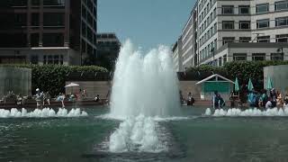 Cabot Square, Fountain and Cascade/waterfall, Canary Wharf, London.