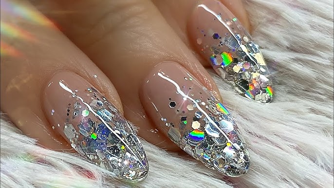 Reflective chunky glitter w/builder gel encapsulation on my natural nails :  r/DIYGelNails