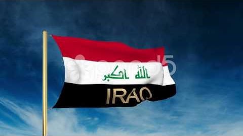 Iraq Flag Slider Style With Title. Waving In The Wind With Cloud Background