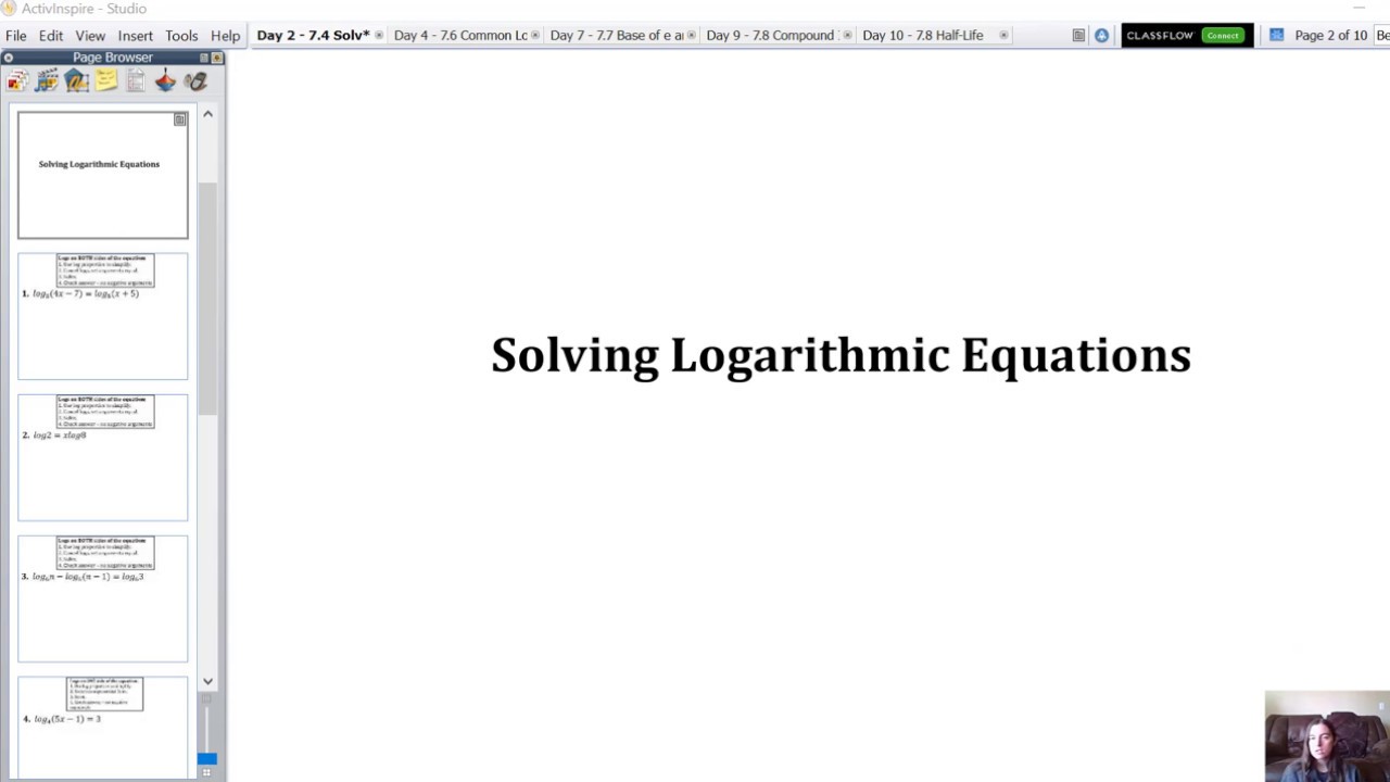 7.4 - Solving Logarithmic Equations with Logs on Both Sides - YouTube