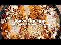 Stove Top Eggs with Peppers, Dukkah and Fetta