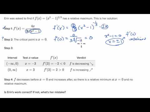 Analyzing mistakes when finding extrema (example 2) | AP Calculus AB | Khan Academy - Analyzing mistakes when finding extrema (example 2) | AP Calculus AB | Khan Academy