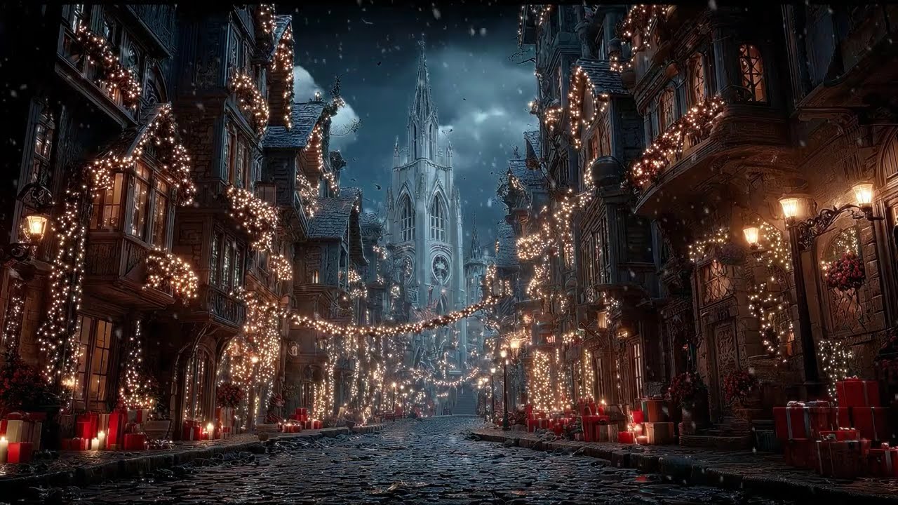 Dark Winter City | Gothic Ambience of Snowfall & Howling Wind for Sleep & Relaxation No Ads