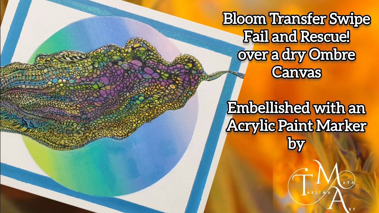 62. Bloom Swipe Transfer Fail + Rescue! on Ombre Background 30x20cm Canvas 