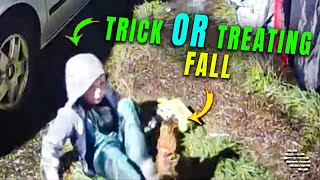 Boy Falls Backwards during a Trick or Treating Prank