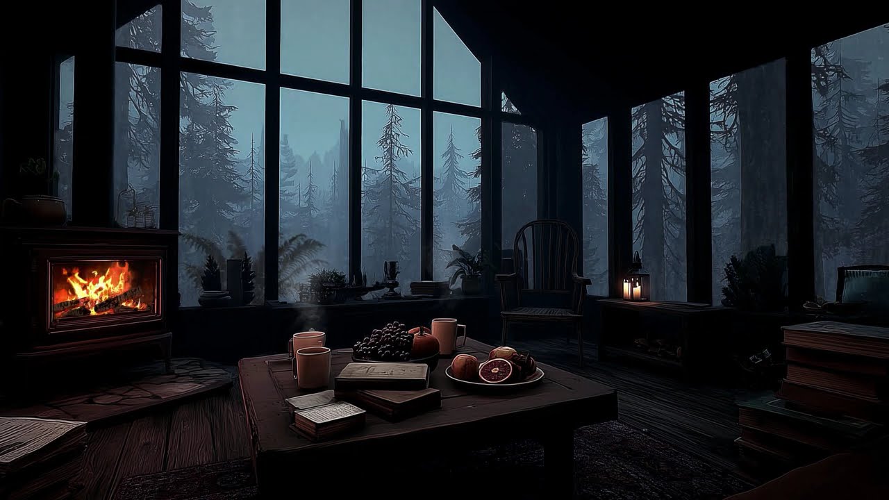 No Ads 🌧️ Fireplace Ambience for Deep Sleep & Stress Relief with Rain Sounds and Gentle Thunder