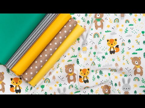 Бязь "Ведмедики, зайчики, лисички та оранжево-зелені веселки" №4088, видео 1