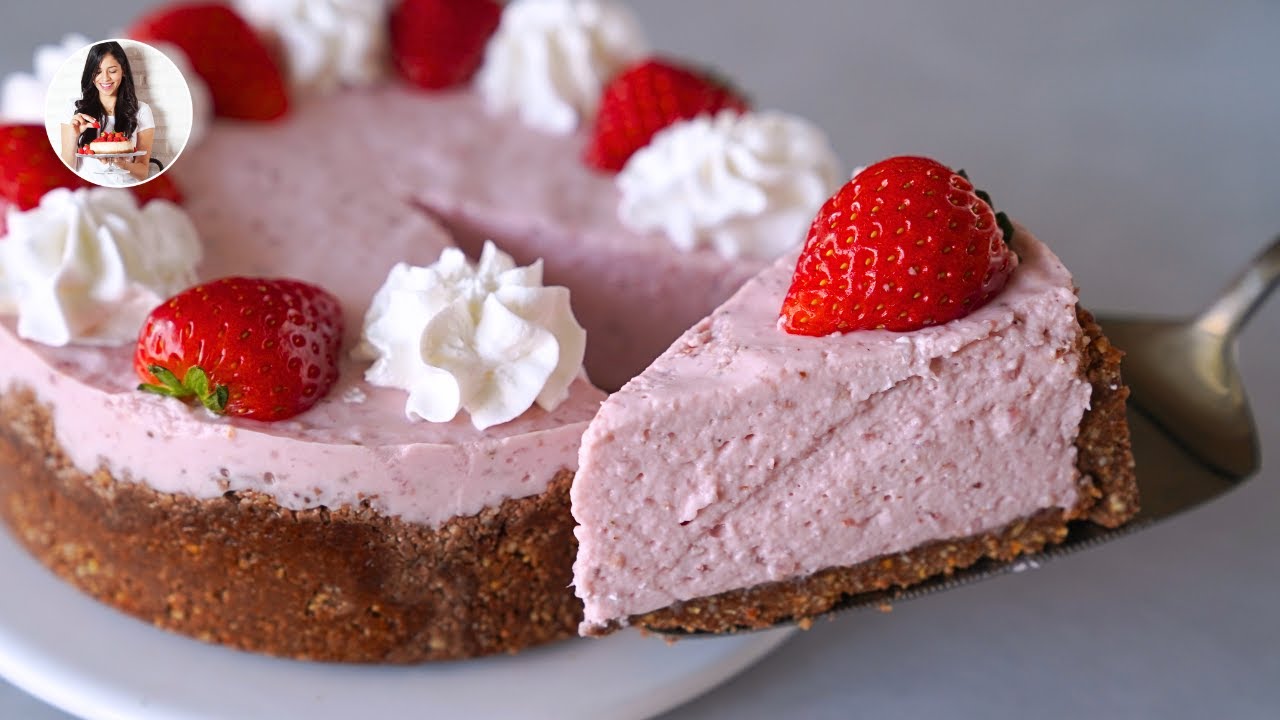Cheesecake de Fresas- Sin Horno, Sin Azúcar y Sin gluten! | Receta Rápida y Fácil | Auxy