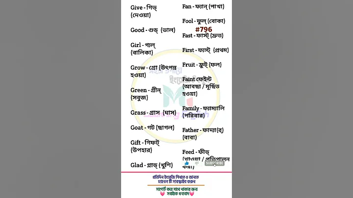 Daily Use English words with bengali meaning|English Speaking Practice#english7days