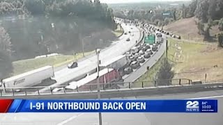 Traffic backed up on I-91 near Chicopee curve in West Springfield