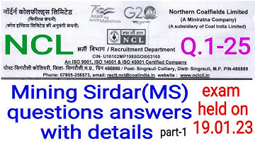 Ncl mining sirdar exam question answer with details | ncl ms exam part 1 | northern coalfields