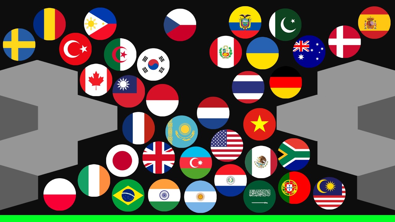 50 Countries Marble Race in Algodoo - ROUND 15