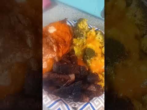steak broccoli cheese bake potatoes sweet potato brown sugar cinnamon vegan butter enjoy