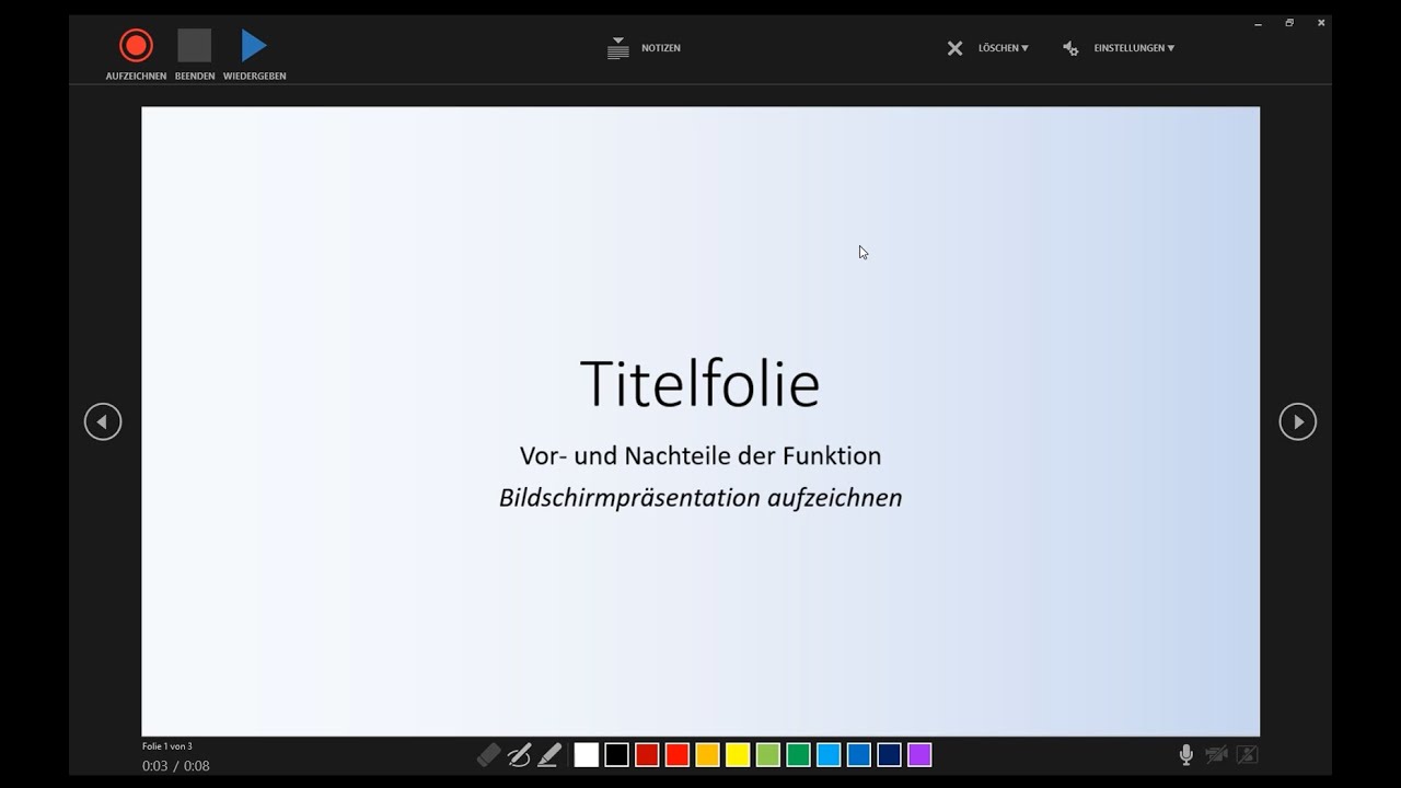 Update Vor- und Nachteile der Funktion Bildschirmpräsentation aufzeichnen in PowerPoint