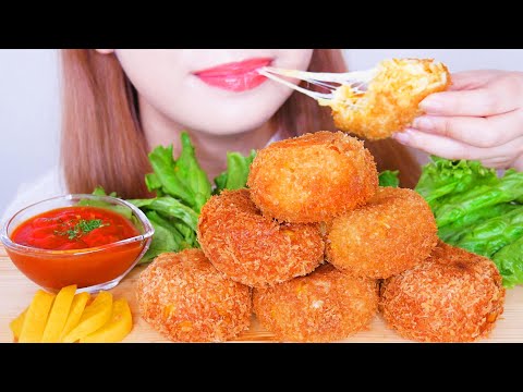 【咀嚼音/ASMR】チーズたっぷりライスコロッケを作って食べる音【字幕付】Eat sounds of plenty cheese in rice croquette