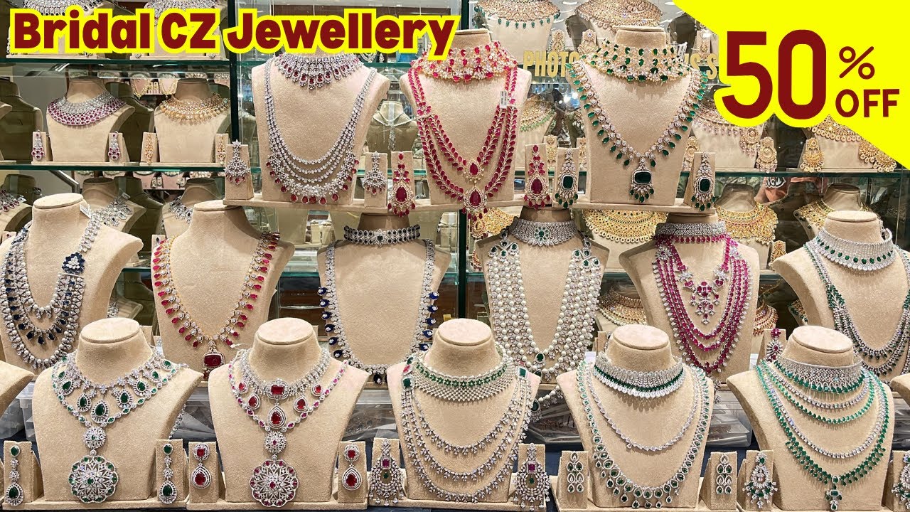 Charminar Laad Bazar Bridal CZ Rubi Zarkan Dimond Finishing Necklace Long Haar & Chowkar Sets#50%off