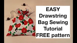 Easy Drawstring Yukata Bag Sewing Tutorial FREE Pattern