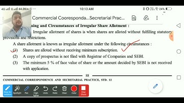 CLASS - 12(GSEB) # S.P.C.C # irregular allotment of shares.