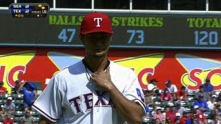 SEA@TEX: Darvish fans seven over 7 1/3 innings