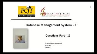Database Management System - 1 (video 19) | Question Set - 19 | Java Institute | SE | Level - 1 |
