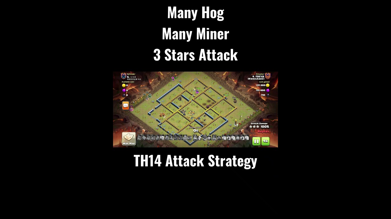TH14 Attack Strategy Hog and Miner 3 Star Attack 