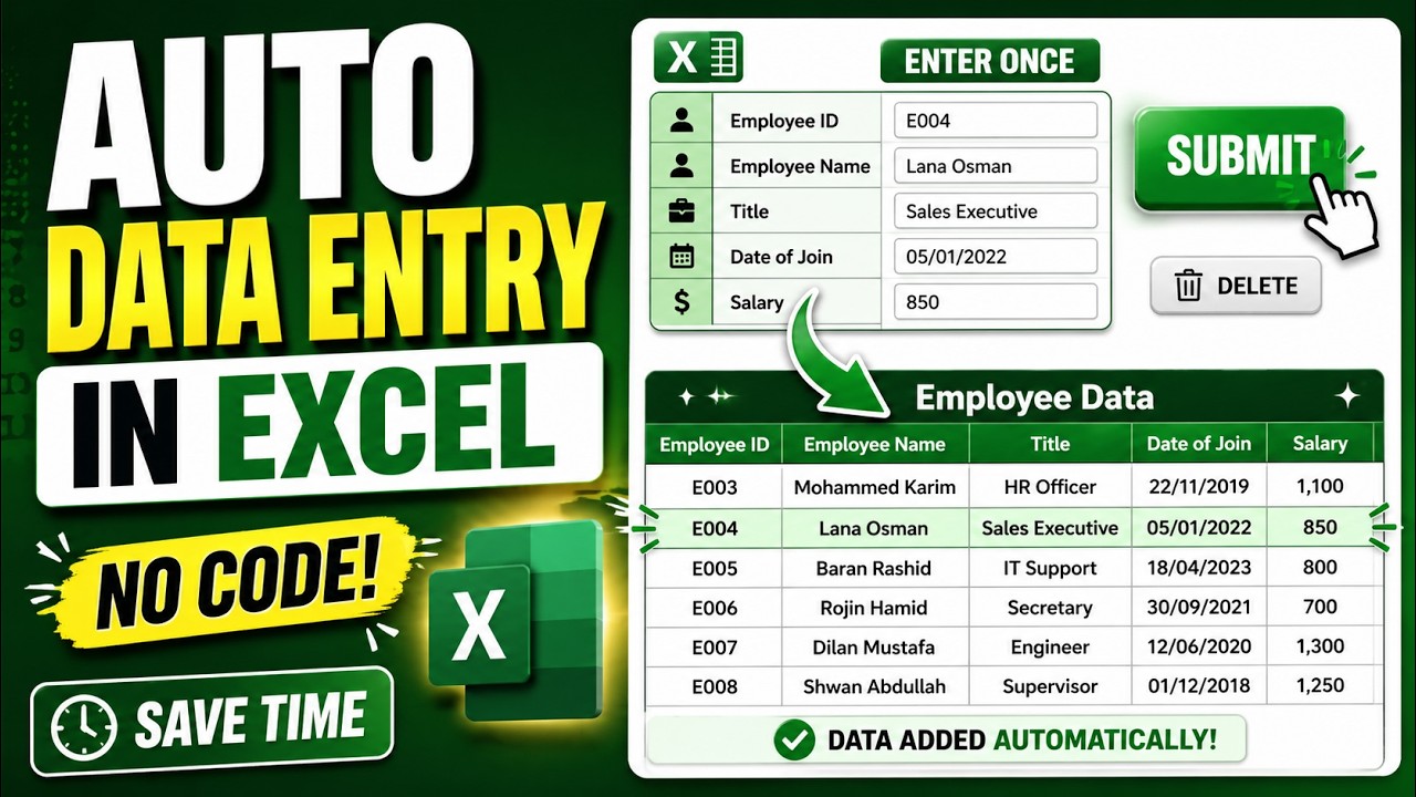 Stop Entering Data Manually in Excel || Automate It With One Click ...