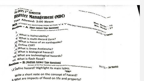 Disaster Management (MDC) || UG (NEP)3rd  Sem ||Question paper 2024 || Kashmir University