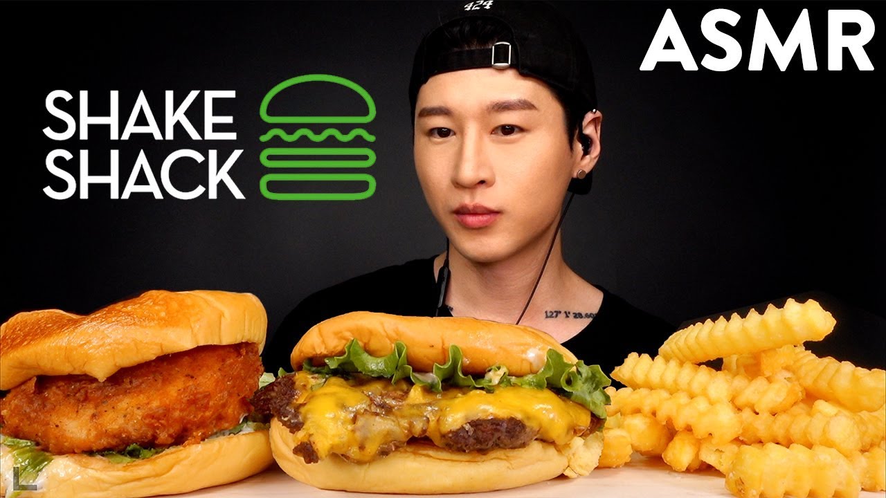 ASMR SHAKE SHACK MUKBANG (Chicken Sandwich & Burger) No Talking | EATING SOUNDS | Zach Choi ASMR