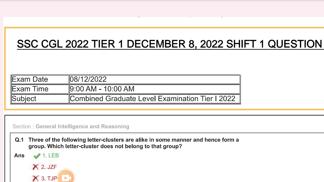 SSC CGL 2022 TIER 1 DECEMBER 8,2022 SHIFT 1 GK GS| SSC CGL 2024 | SSC ...