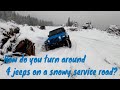 U-Turn in snow. Jeeps Wrangler Rubicon JLU JL and JK are too deep in the snow. WASHINGTON State.