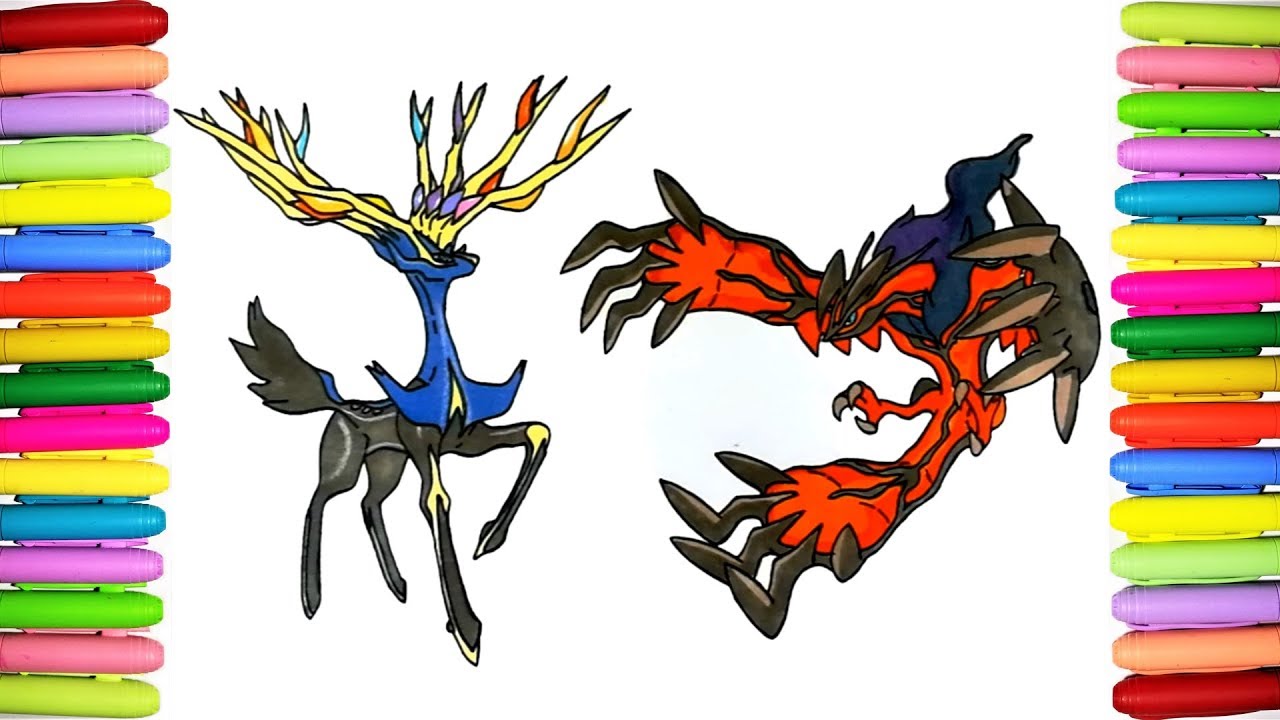  Pokemon  XY coloring  pages  for kids Xerneas and Yveltal  