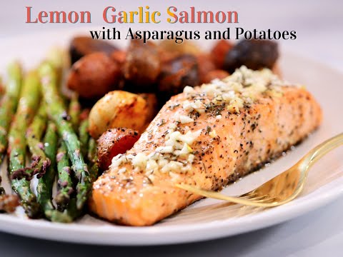 Lemon Garlic Butter Baked Salmon with Asparagus and Potatoes  HD 1080p