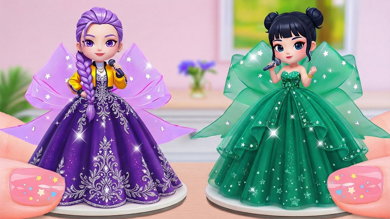 👑 Princess Dress Cake Dolls 💜💚Satisfying Mini Princess Cake Decorating