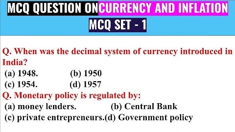 Important questions on Currency and inflation MCQ | inflating MCQ | Currency MCQ #SET - 1