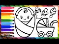 Drawing and Coloring a Baby with Accessories 👶🍼🌈 Drawings for Kids
