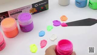 Artecho 8 Colour Neon Uv Glow In The Dark Acylic Paint Set 20Ml