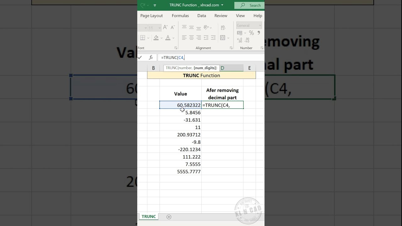 Excel formula to remove digits after decimal point