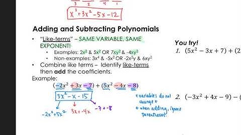 Unit 5, Lesson 1: Adding and Subtracting Polynomials